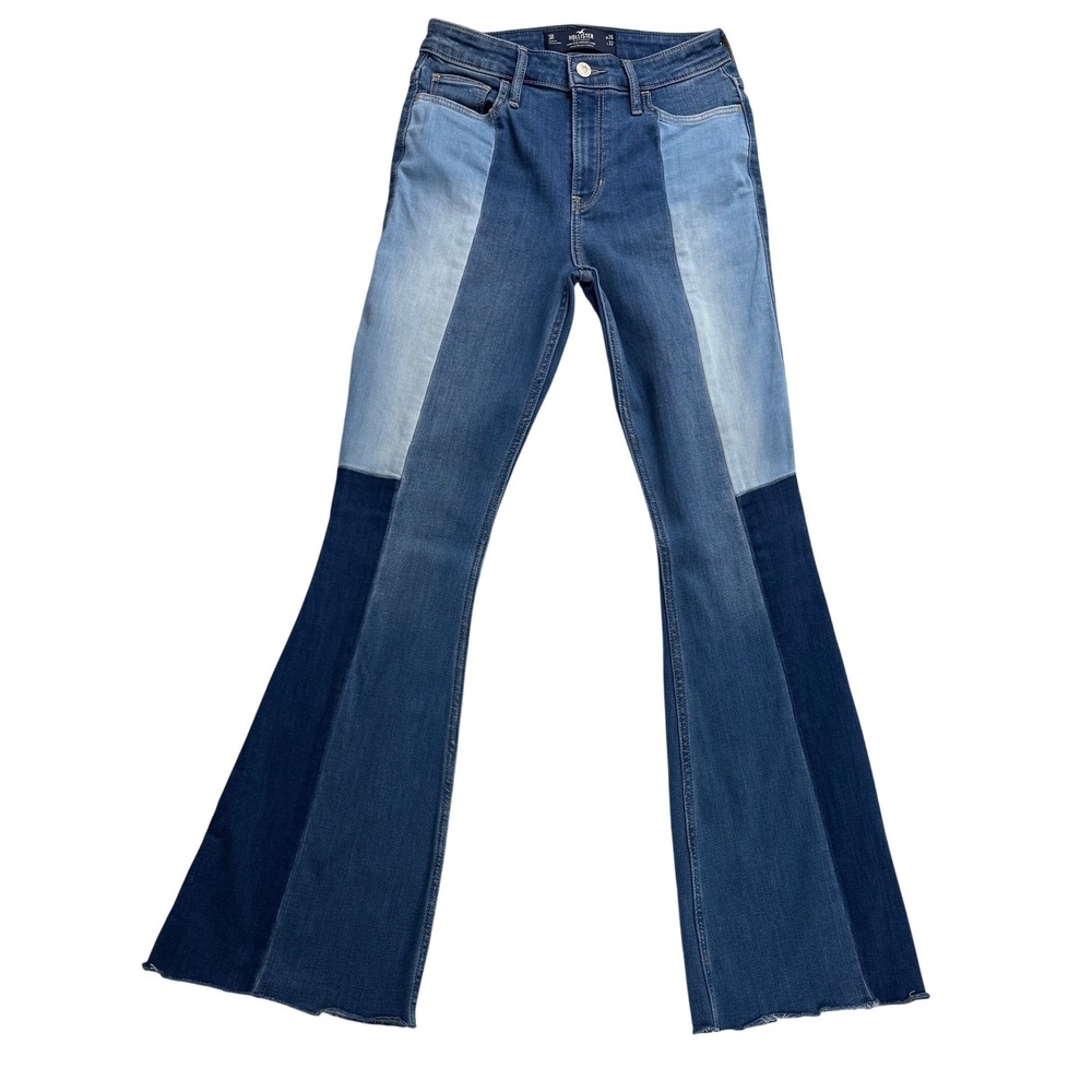 Hollister Women 3R patch Jeans High Rise Vintage‎ Flare Soft Blue Denim W26 L32